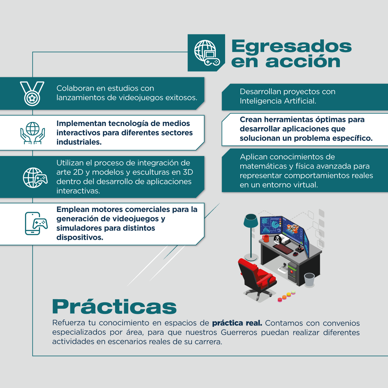 El plan de estudios de la Ingeniería en Desarrollo de Videojuegos y Medios Interactivos busca satisfacer las necesidades actuales del campo laboral. 